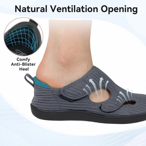 LeIsfIt Size 7.5 Shoes Women’s Adjustable Breathable Comfort Gray Wide Toe Box - Picture 8 of 11